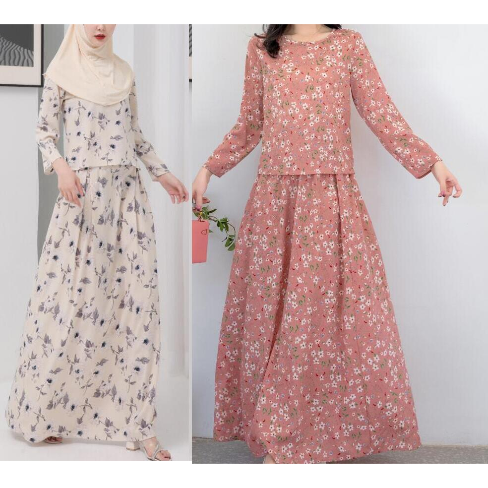 #137#Muslim Fashion muslim two piece printed dress baju kurung