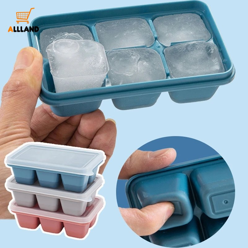 6 Grids Food Grade PP Plastic Ice Cube Mold With Lid/ Square Shape Ice Cream Maker Kitchen Bar Accessories