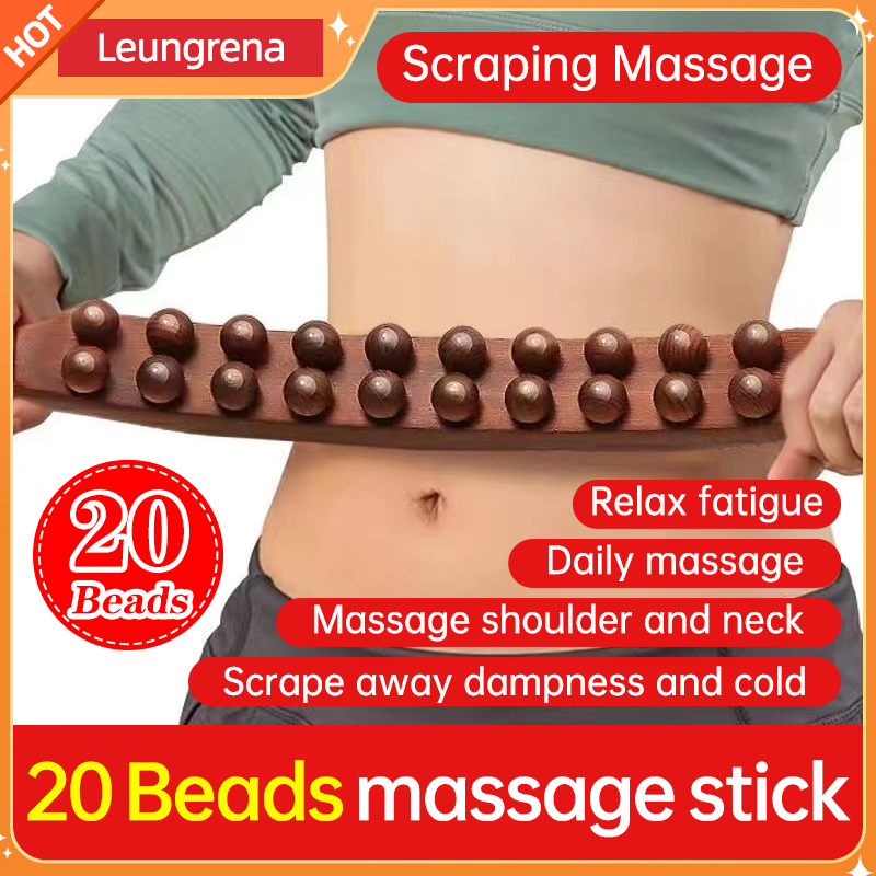 [Double Row-upgraded 20 Beads] 20 Beads Double Row Carbonized Beech Rolling Pin Massage Scraping Rib Rushing Stick Rib Rushing Pin Rolling Pin Universal for All Body 31 Beads [Aishangju]