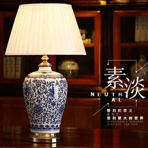 Chinese Style/American Style/European Style/Ceramic Table Lamp/Jingdezhen Blue White Porcelain Creative Ceramic Lamp Bedroom Bedside B & Room Style Club Hotel decoration Lamp, Ornaments, light