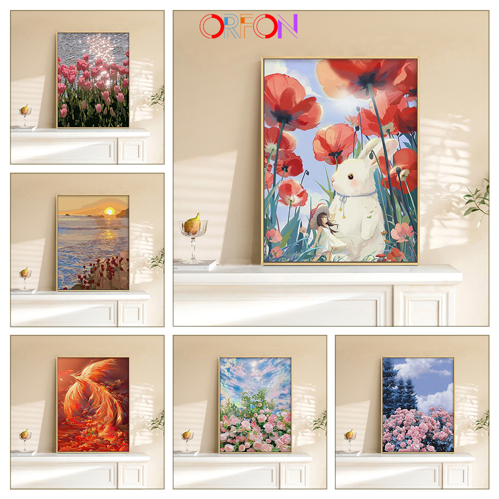 【ORFON】Paint By Number 30*40/40*50cm ready frame Maritime Roses/Tulips/Romantic Flowers/Colored Canvas/Acrylic Paint