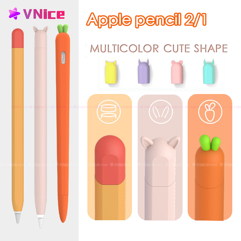 Compatible For Apple Pencil 2 1 Case Cute Carrot Cat Ears  Color Silicone Cover 1st/2nd generation