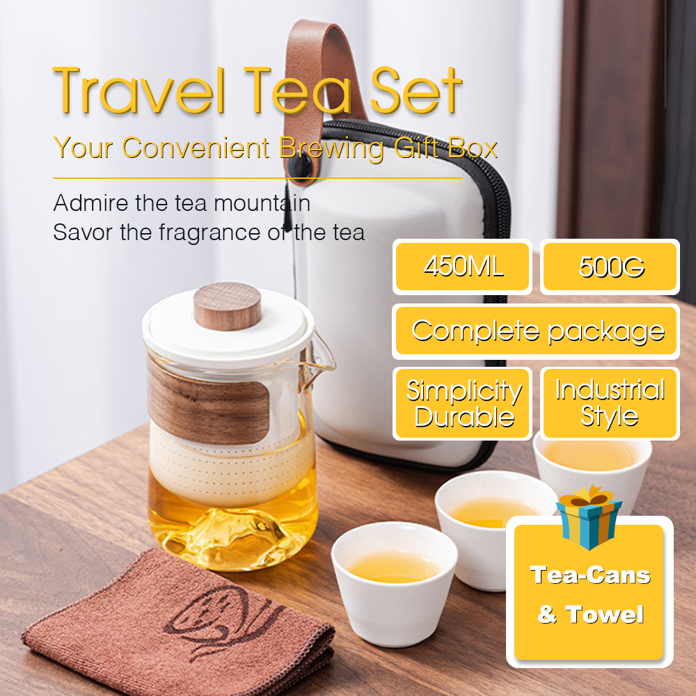 Handcrafted Portable Lightweight Travel Tea Set 450ml: Minimalist Industrial Ceramic, 1 Teapot 3 Cups 旅行商务茶礼茶具套装