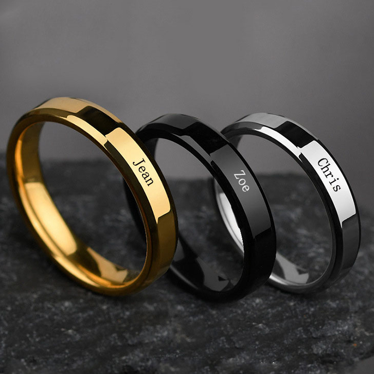 Raya Free Engrave Personalised Stainless Steel Rings Metal Diy Engraved Ring Couple Daddy Custom Name Date Gifts Hot Silver Gold Black Color