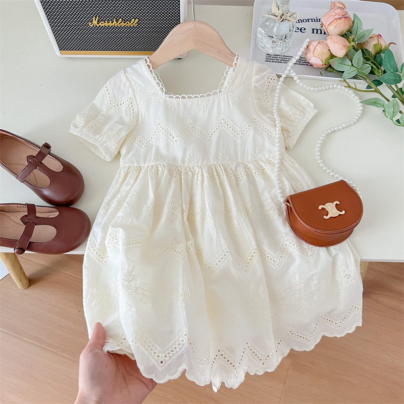 Congme Summer Girls Fashion Clothing Dress Baby Kids Korean Style White Lace Shortsleeves Cute Princess Skirt