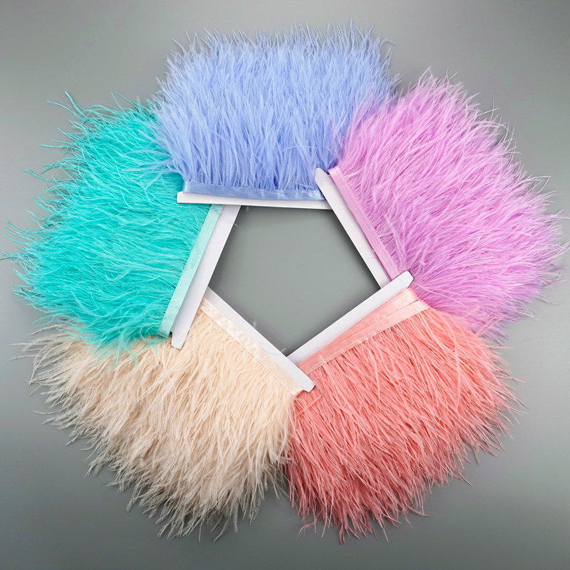 1Meter Colorful Ostrich Feather Trims Width 8-10cm Natural Plume Ribbon Fringe for Needlework and Handicraft Skirt Decoration