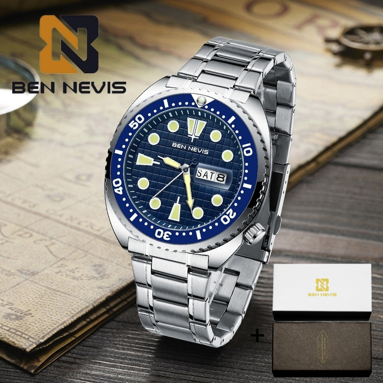 BEN NEVIS Brand Original New Stylish Advanced Men's Watch Water ghost steel strap watch Non-mechanical business watch Waterproof quartz calendar watch Watchband Men's Watch 3030