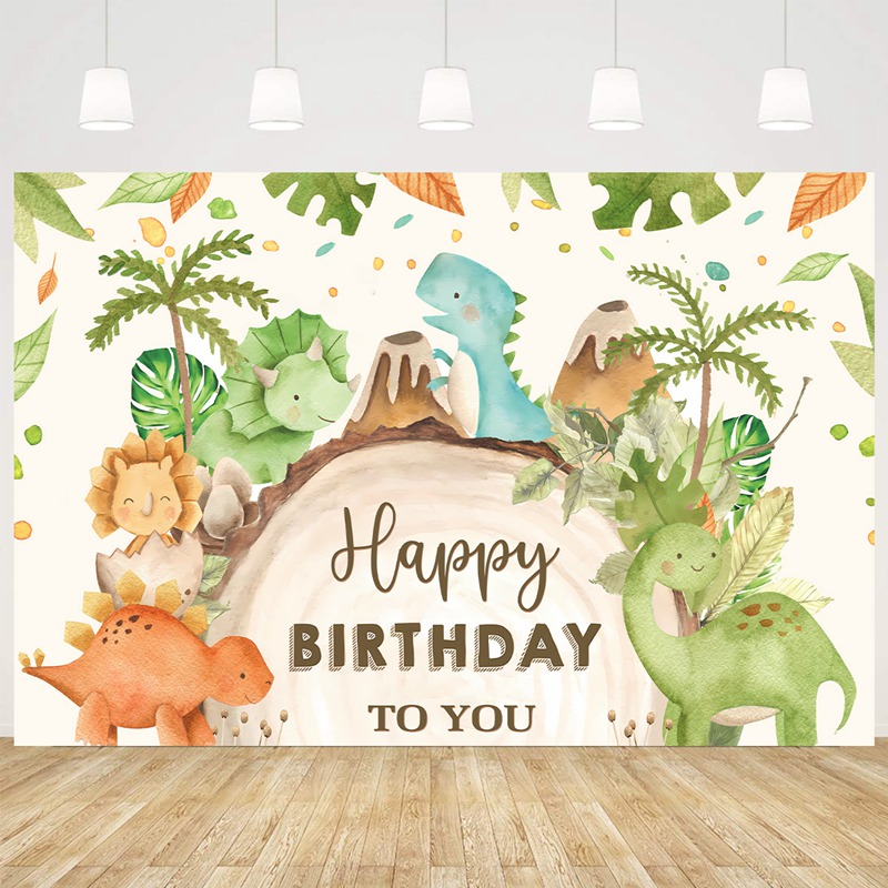 150x100cm Safari Theme Happy Birthday Banner Decorations Polyester Backdrop Curtain Jungle Dinosaur Birthday Background Cartoon Photography Background Kids Birthday Decoration Set