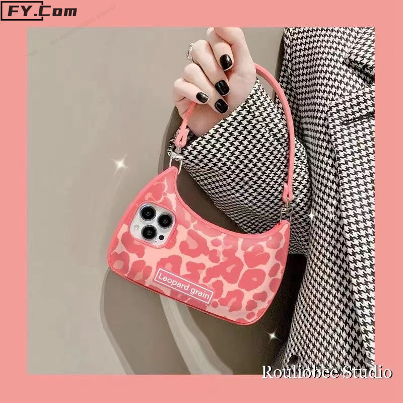 Handbag phone case For iPhone 14 14 Pro 13 12 Pro 11 X XR XS Max 7+8+6s Luxury phone case Korean style girl pink leopard print soft silicone shockproof phone case