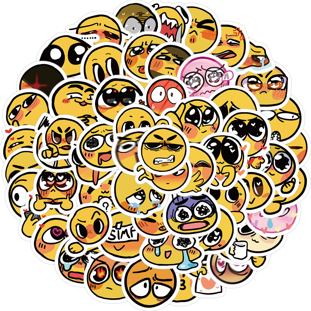 60PCS Yellow Emotional Expressions Stickers For Laptop Helmet Notebook Decal