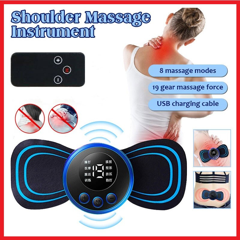 EMS Electric Pulse Neck Massager Cervical Vertebra Massage pad Patch for Muscle Pain Relief and Shoulder Relaxation Portable 8 Modes 19 Gears Back Muscle Pain Relief Tool Shoulder Leg Body Mini Massage Relax Cushion mesin urut badan