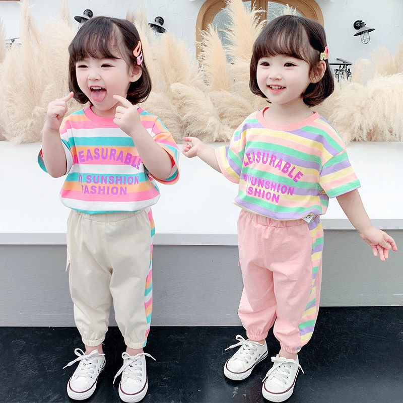 Girls Clothing Girls' Suit Kids Suit Girls' Summer Fashionable Short Sleeve Suit Summer2021New Online Red Children's Clothing Children Baby Girl Two-Piece Su