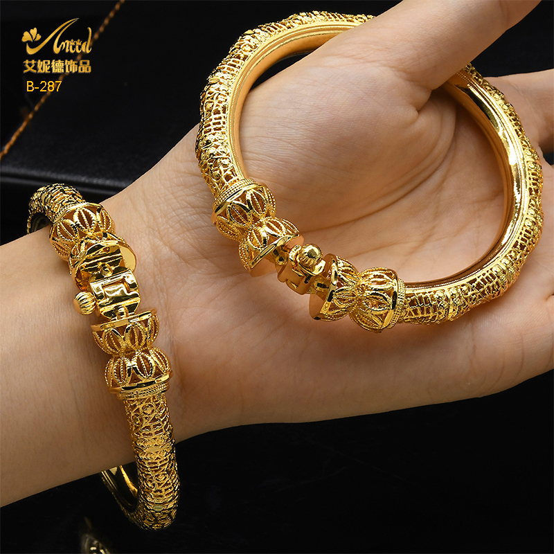 [Ready Stock] 2023 New Dubai gold bracelet women's gold-plated Indian African hard bracelet charm wedding Ethiopian Arab hand jewelry luxury