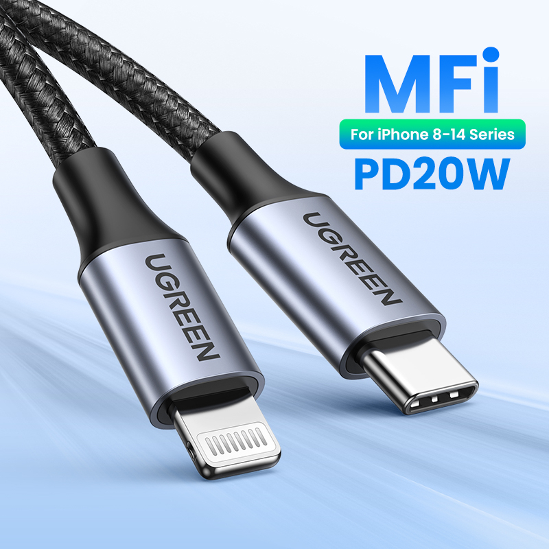 UGREEN MFI Bradied USB C to Lightning 20W PD Fast Charging USB Type C Cable Data Cable compatible for iPhone 12 11 X XS XR 8