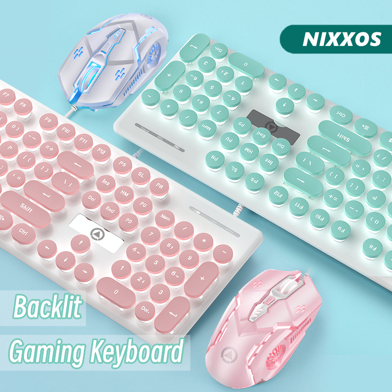 NIXXOS Backlit Gaming Keyboard punk manipulator feel Wired Keyboard Mouse Set Office Game USB Game Keyboard Computer Accessories For Windows PC Computer