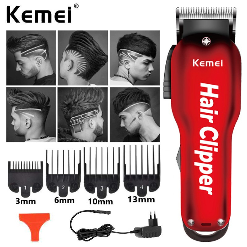 Kemei Barber Professional Hair Clipper Fade Electric Cutting Machine Cordless Magic Beard Trimmer Powerful Tool Red
