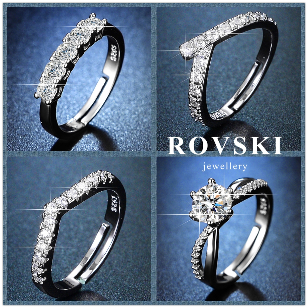ROVSKI Raya Fashion Korean Ready Stock Jewelry 100 Designs Silver S925 Ring Cincin Original Perak Perempuan Women Gold Plated Emerald Diamond Adjustable Rings