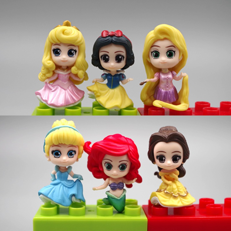 6Pcs/Set Disney Princess Snow White Ariel Bella Aurora Alice Tangled Rapunzel Q Version Cake Decoration PVC Action Figures Model Dolls Toys Gifts