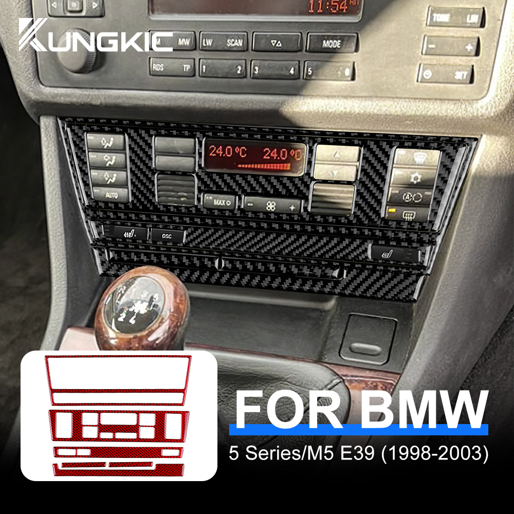 KUNGKIC Carbon Fiber For BMW 5 Series 520i 528i 530i M5 E39 1998-2003 Center Control Air Conditioning Button Frame Sticker Center Control Panel Sticker Interior Accessories