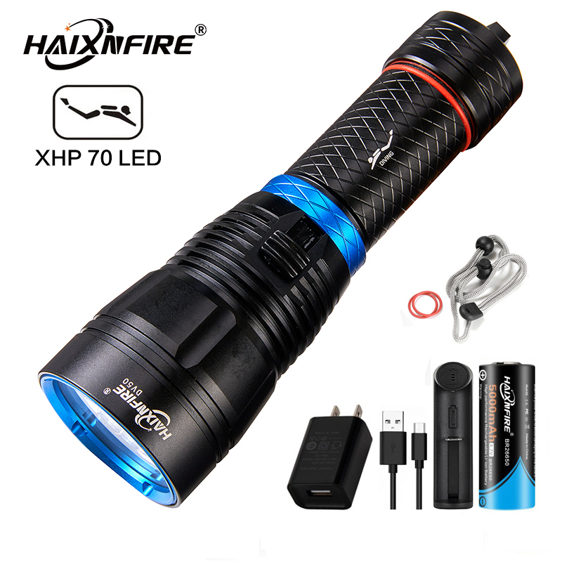 HaixnFire DV50 Underwater waterproof electric torch XHP70 Diving flashlight 7000 lumens led scuba diving flashlight Camping light Underwater Fish lanterns