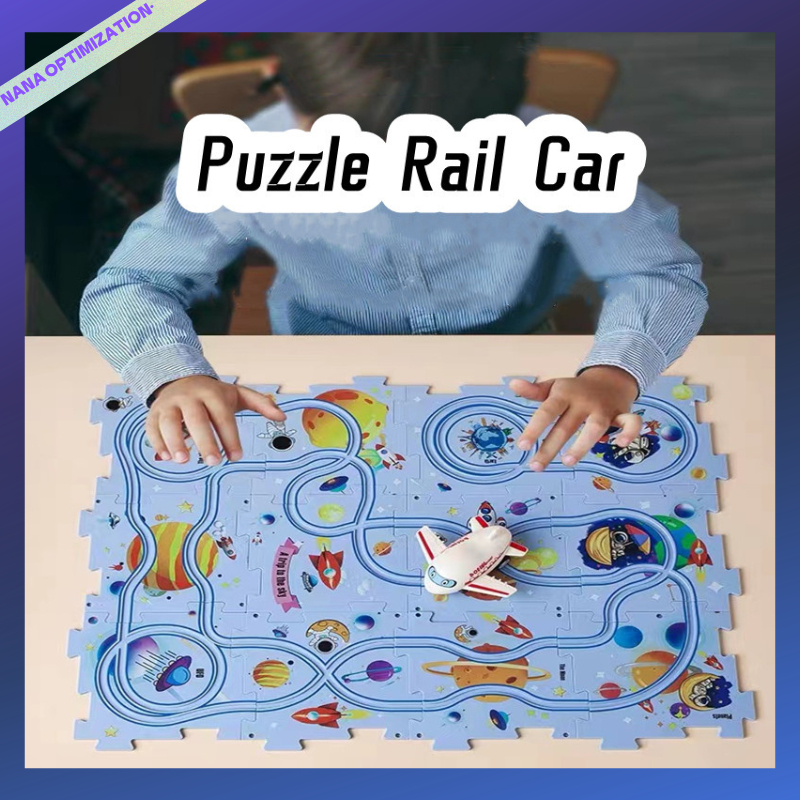 Children's puzzle toys DIY puzzle track electric car toys multifunctional puzzle toys children's gifts (Including battery and screwdriver)