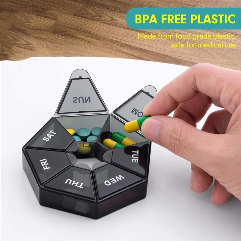 Mini Round 7 Girds Portable Medicine Pill Box /Travel Portable Pill Storage Case / 7 Days Tablet Box For Personal Health Care /Tablet Holder Pill Dispenser Container