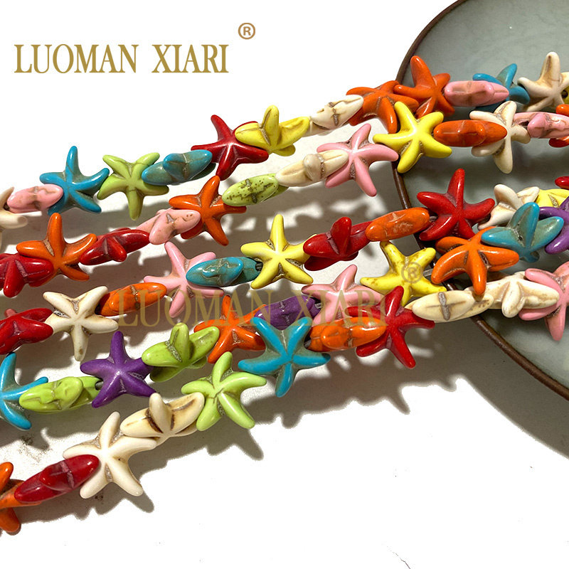 Luoman XIARI Self-Operated Factory Starfish Shape Colorful Turquoise Synthetic Stone Loose Beads Semi-Finished Product DIY Bracelet Necklace Jewelry Accessories 13-14MM