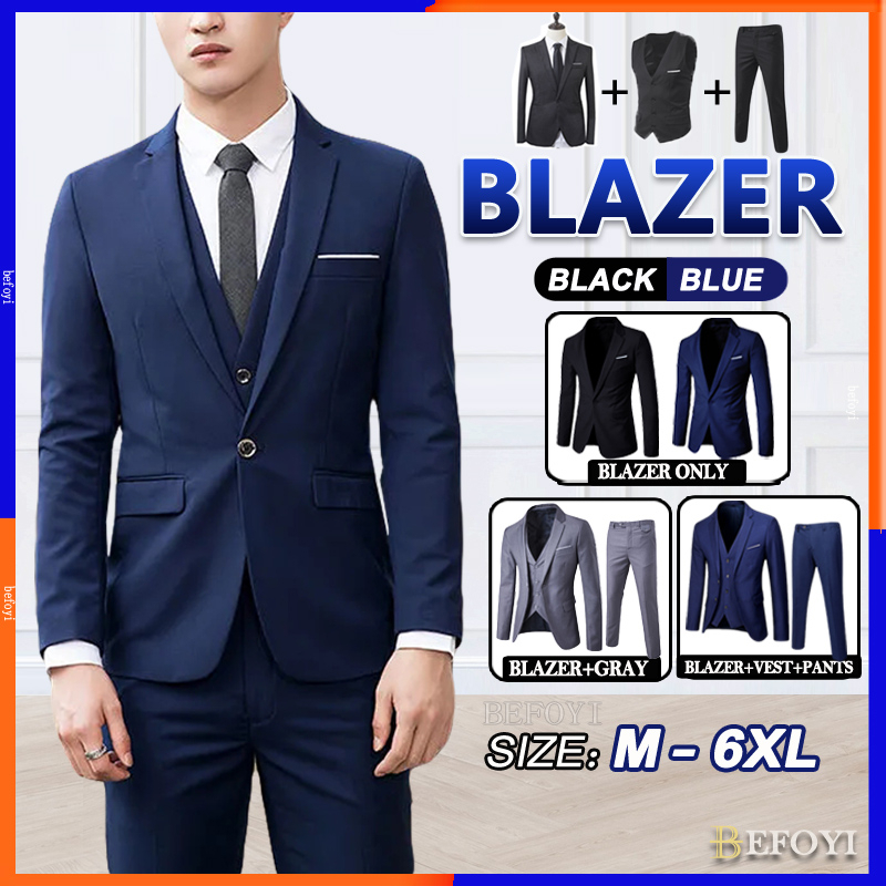 Local Delivery Men Blazer Set 3 piece Suit Tuxedo Formal Business Wedding Blazzer Korean Office Outerwear Coat Slack Pants Jacket baju kot lelaki