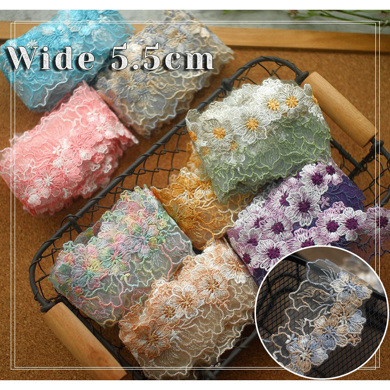 1 yard（35.8 inch）Multicolor embroidery lace fabric   lace triming Lace Border Lace Corded  Wide 5.5CM