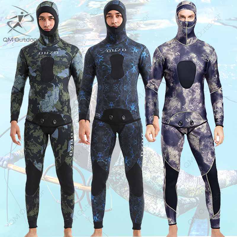 3MM Men Spearfishing Suit Camo Dive Wetsuit One Piece fullbody diving suit Camouflage Split Scuba Snorkel Swimsuit