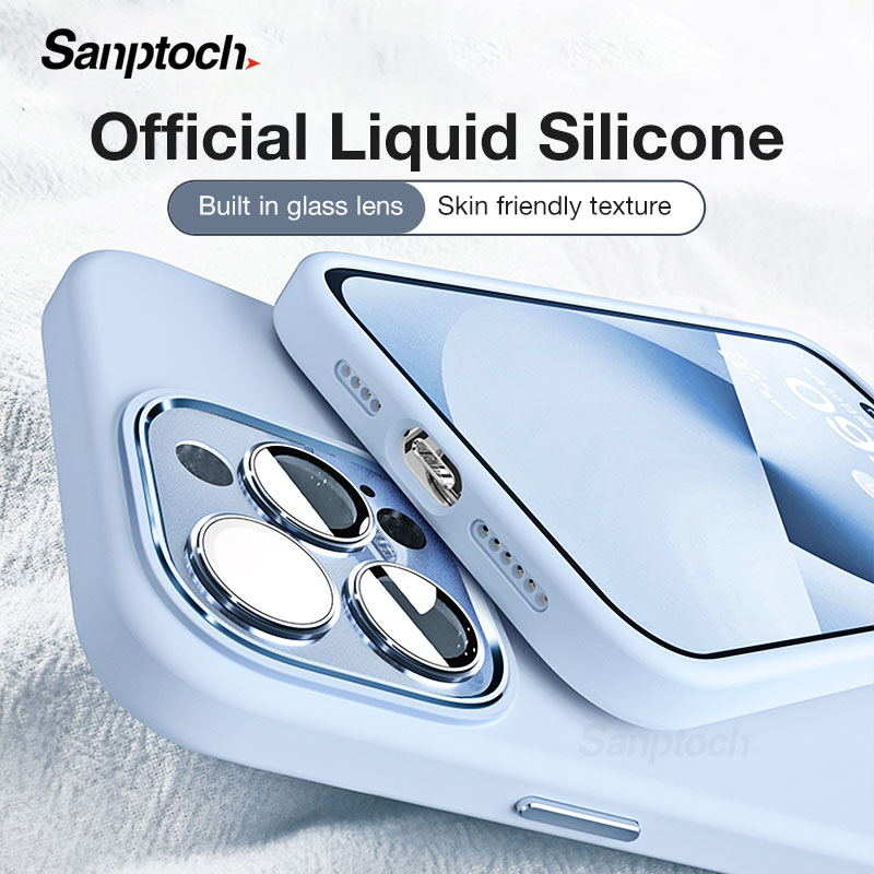 Sanptoch Premium Liquid Silicone Phone Case For iPhone 16 15 14 13 12 Pro Max Built-in Metal Glass Lens Cover For iPhone 16 Plus Skin friendly Shockproof Protection Soft Casing