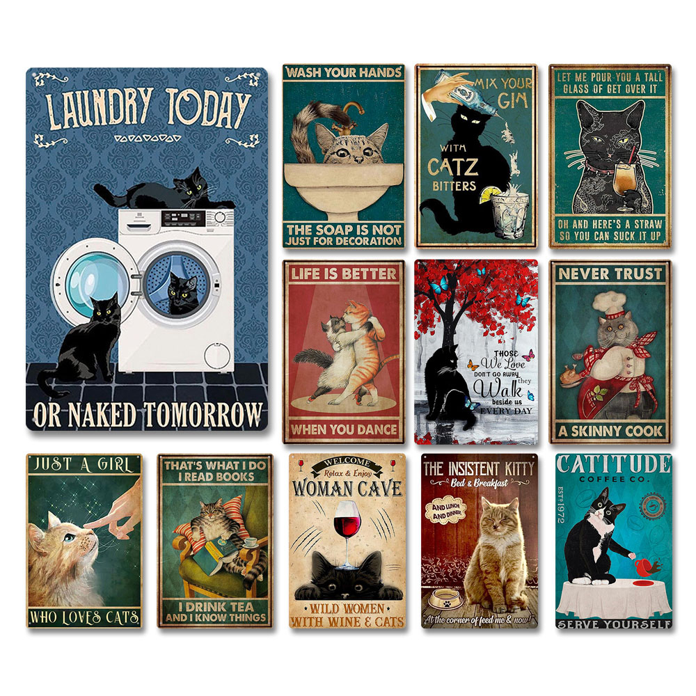 Cat Lover Vintage Metal Tin Sign Feline Wall Decor Home & Mamak Stall Cafe Hiasan Dinding Besi ️ Clothing Store & Tropical Shop Decoration Rustproof Pet Theme Wall Art ✔ Ready Stock Malaysia