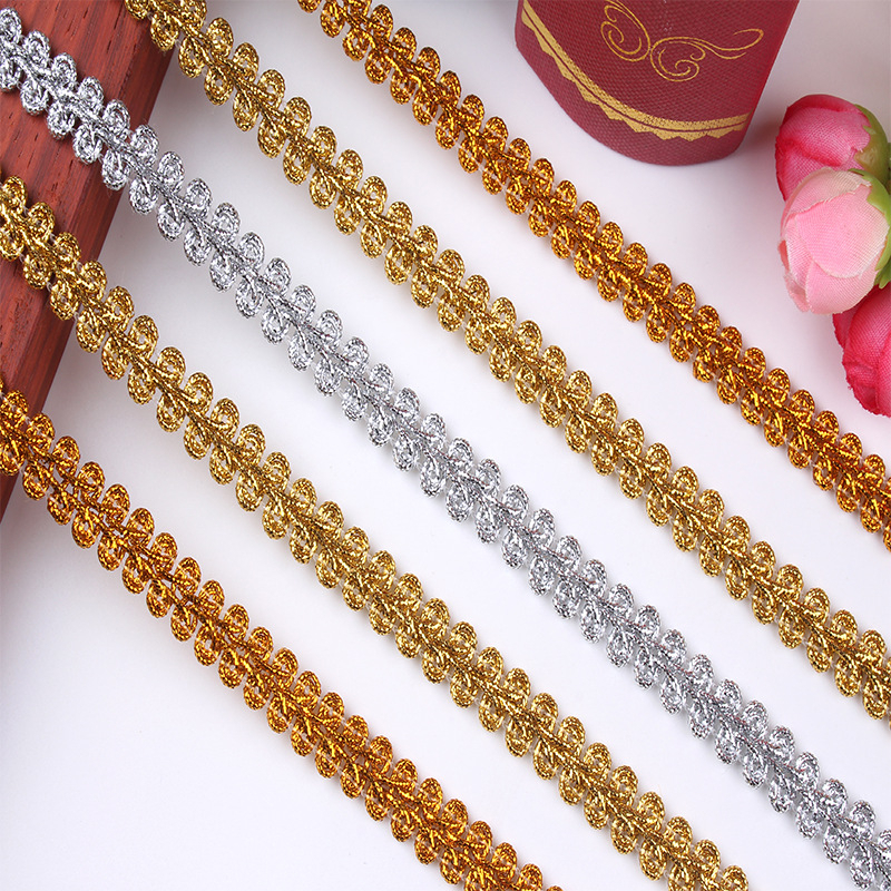 Wholesale Gold Silver Silk Lace Wave Lace Ethnic Style Clothing Accessories Herringbone Golden Lace