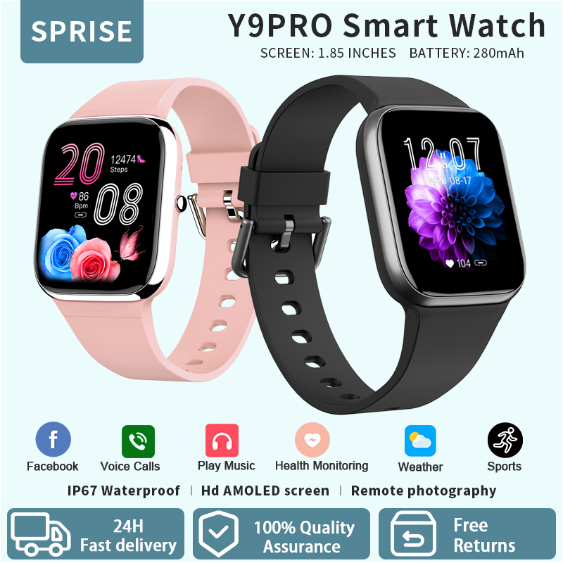 SPRISE New Y9 Premium Smart Watch Bluetooth Multifunction Heart Rate Fitness Wristband Sleep Monitor Message Reminder IP67 Waterproof Men Women