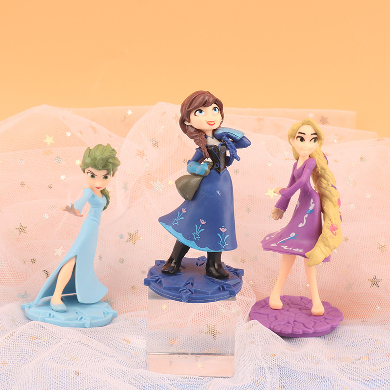 3Pcs/Set Disney Princess Frozen Figure Anna Elsa Tangled Rapunzel Q version Cake decoration Action Figure Pvc Model Dolls Toys Gift