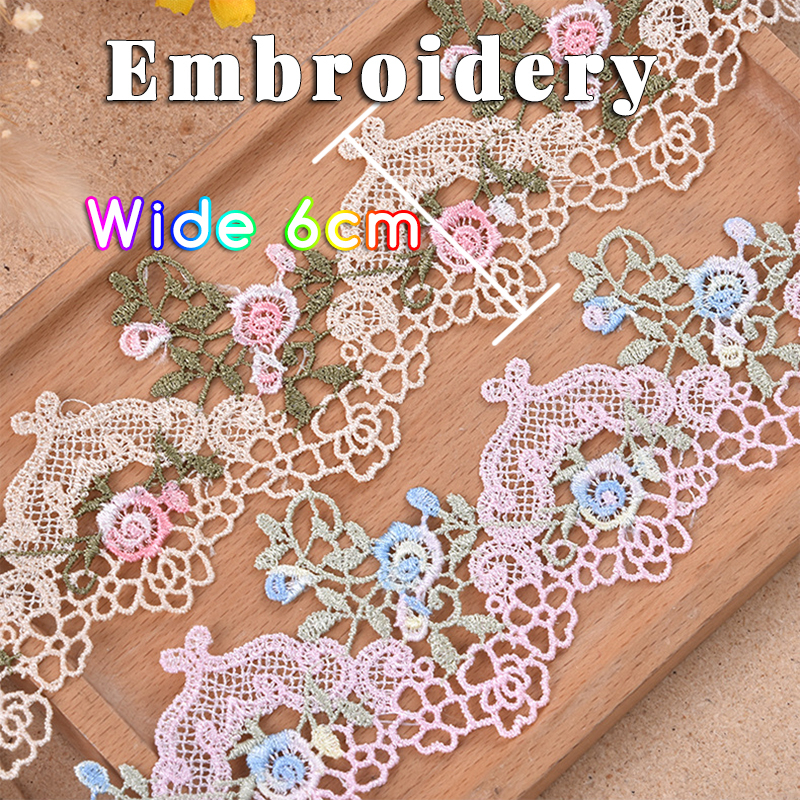 1 yard (0.9meter) wide 6CM colorful embroidery lace underwear lace trim scarf hat jewelry decoration children's clothing home textile handmade DIY