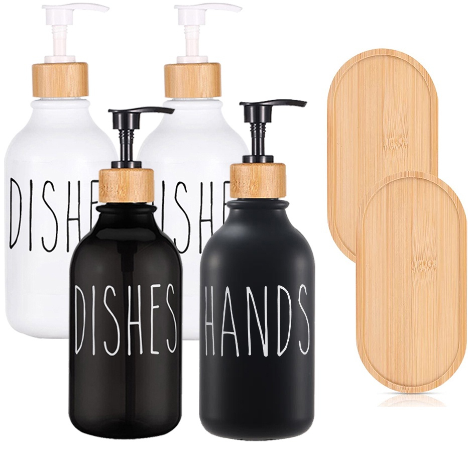 White Hand Soap and Dish Soap Dispenser with Pump Soap Bottle for Farmhouse Kitchen Counter Bathroom Decor Organization 500ml