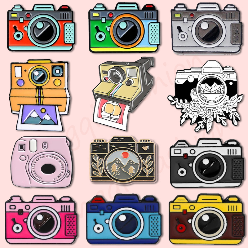 Cartoon Colorful Camera Enamel Pins Camera Recording Outdoor Landscape Flower Alloy Brooch Badges Backpack Jewelry Gift