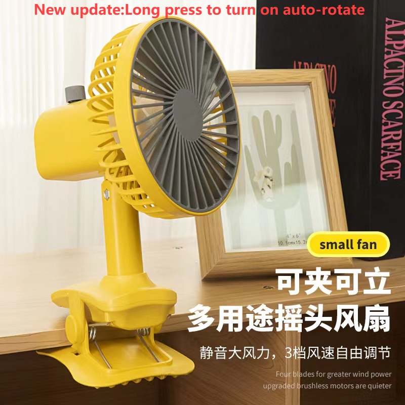 Portable Clip Fan Hand  Mini Auto-rotate Clip Fan Kipas Clip Fan for Baby  Mini Table USB Charging Fan kipas stroller baby