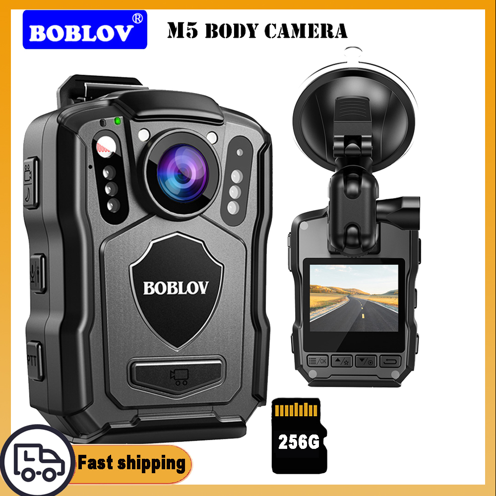 BOBLOV M5 Police Body Camera GPS Enabled &1440P Body Mounted Cam 64G/256G Body Camera Built-in 4200MAH Battery IP67 Waterproof Night Vision Law Enforcement with Car Suction Mount