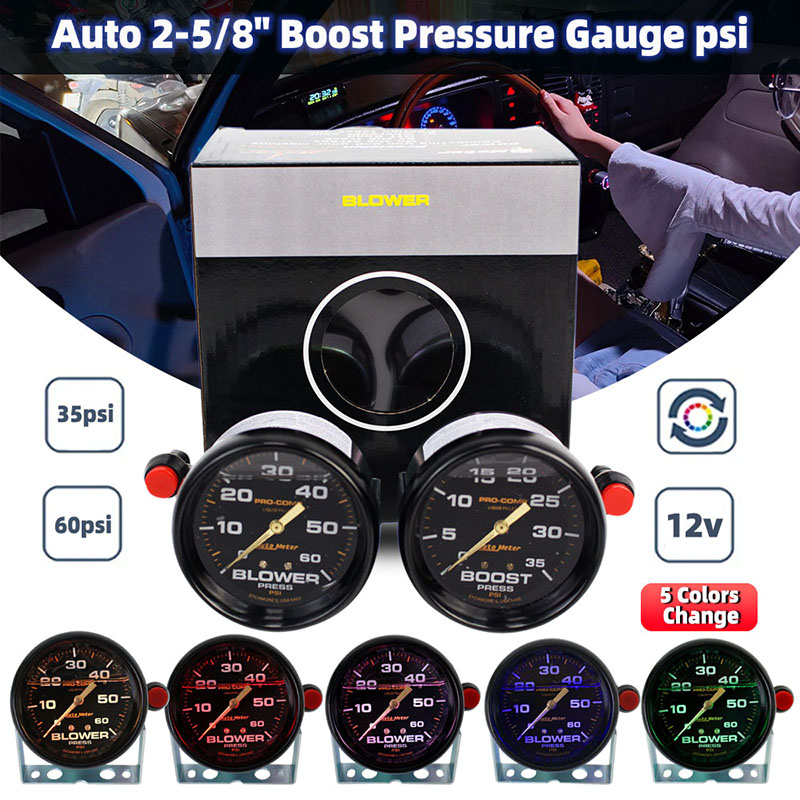 【ITSOK】New5-color light Auto Meter (Boost/Blower) for Diesel 4x4 Car Autometer (0-35)(0-60) PSI