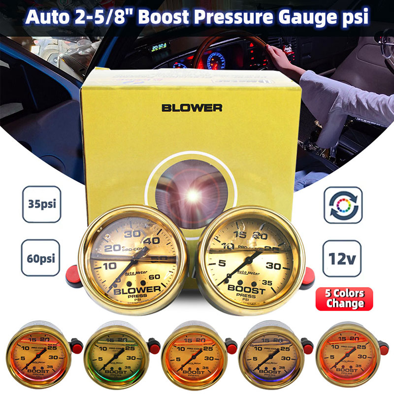 【ITSOK】New5-color light Auto Meter (Boost/Blower) for Diesel 4x4 Car Autometer (0-35)(0-60) PSI