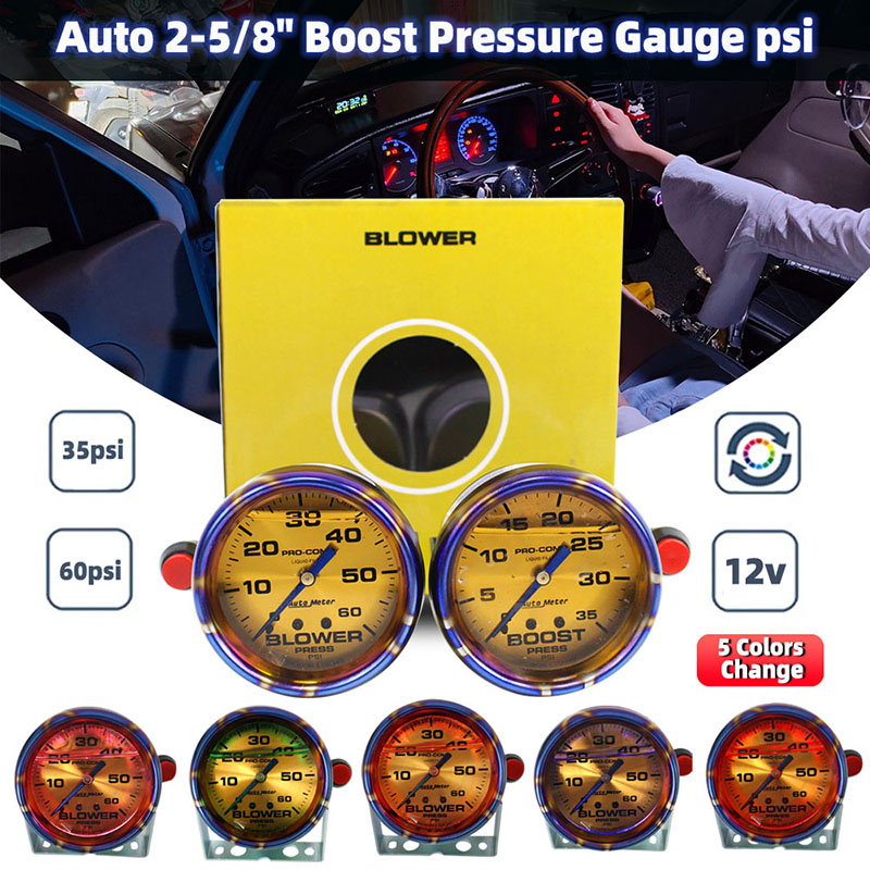 【ITSOK】New5-color light Auto Meter (Boost/Blower) for Diesel 4x4 Car Autometer (0-35)(0-60) PSI