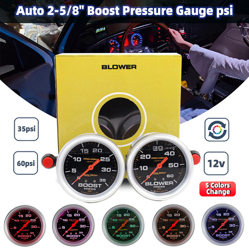 【ITSOK】New5-color light Auto Meter (Boost/Blower) for Diesel 4x4 Car Autometer (0-35)(0-60) PSI