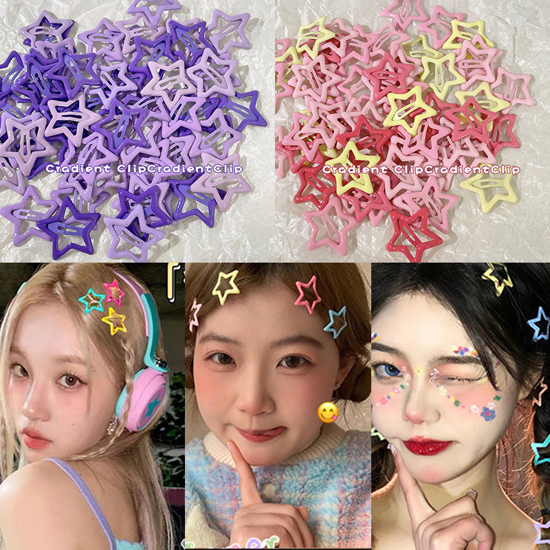 12Pcs/set Cute Hollow y2k Hair Clip Summer Side Bangs Clip Broken Hair Star Love BB Clip Fashion Girl Hair Accessories 可爱女孩星星发夹