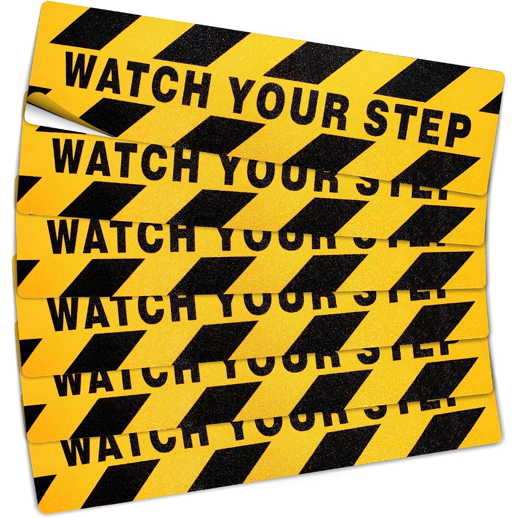 Anley 6Pcs Watch Your Step Floor Decal Stickers 24X6 Inch - Enhance Safety and Prevent Accident Caution Sign