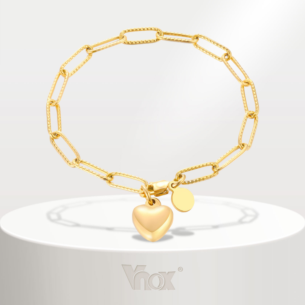 Vnox Fashion Luxury Women's Bracelet, Elegant Love Stainless Steel Heart Shaped Charm Girl's Bracelet