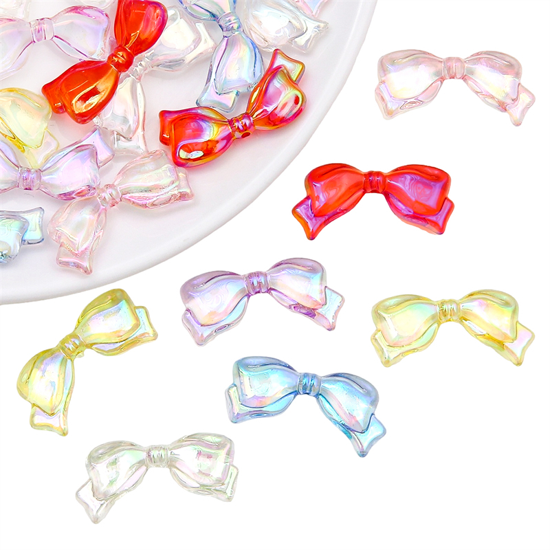 4/10pcs 13x29mm Acrylic Transparent Bow Shape Loose Beads Colorful Beads for Jewelry Craft Making DIY Garment Accessories