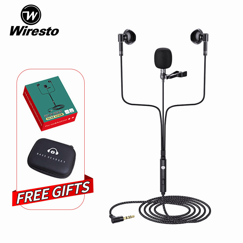 Wiresto In Ear Headphones Earphone Wired Earbuds Heavy Bass Noise Cancelling HIFI Sound Quality Metal Collar Clip Dual Microphone Live Streaming Karaoke Game Wired Headphones