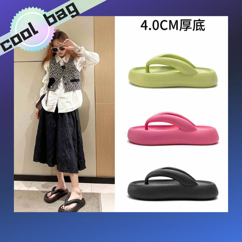 Cool bagINS Soft Soft Thick Bottom Flip Flops Premium Casual Slip Resistant Beach Sandals Women Outer Wear INS柔软的厚底人字拖高级休闲防滑海滩凉鞋女外穿